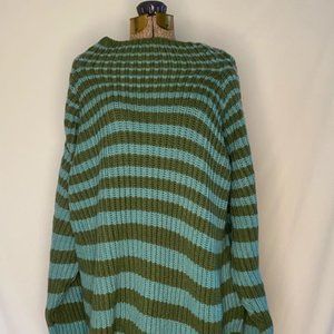 Alberta Ferretti Oversized Blue and Green Striped Wool Sweater